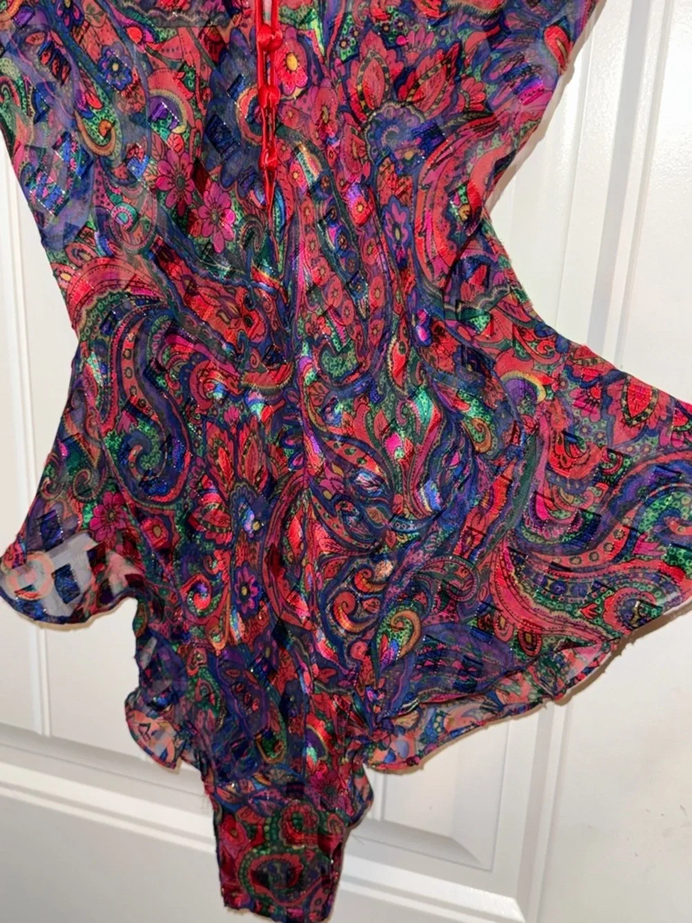 Victoria's Secret Sheer Paisley Teddy Red-Multicolor Print Vintage Sz Med - Picture 7 of 15